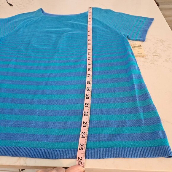 NEW! Coldwater Creek Size XL 16 Silk Cotton Blue Stripe Short Sleeve Knit Top - Picture 9 of 10
